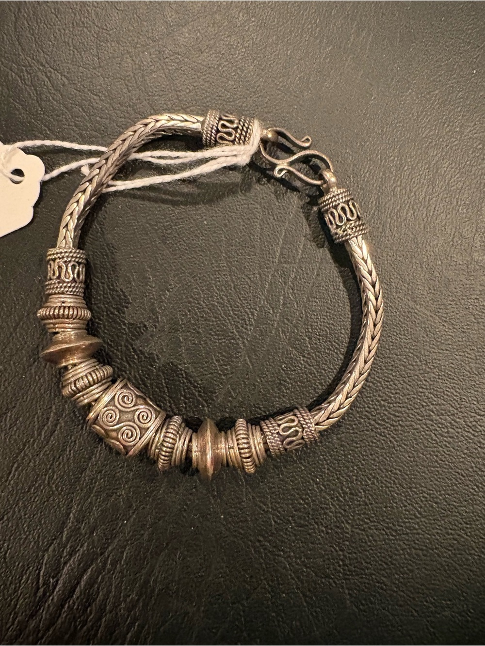 Men's Braided Metal Bead Bracelet - Antique Silver Tone